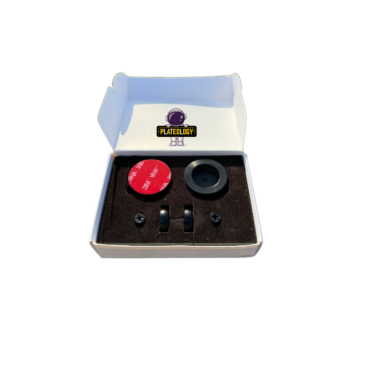 Car with magnetic removable numberplate kit showing quick-release mounting system

